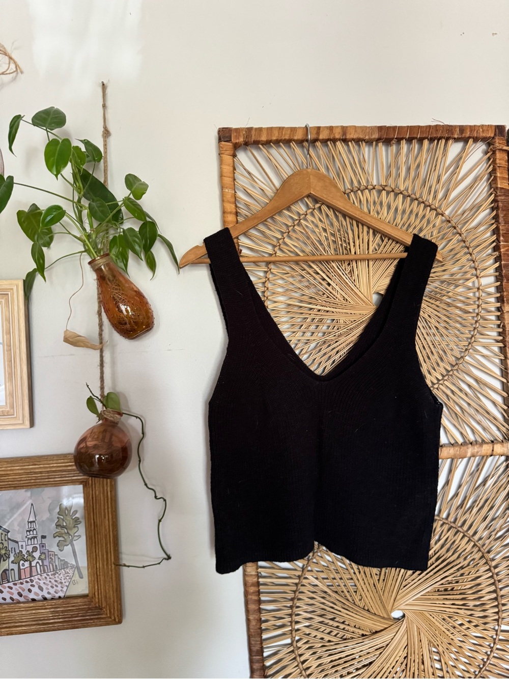 Madewell Black V-Neck Ribbed Knit Tank